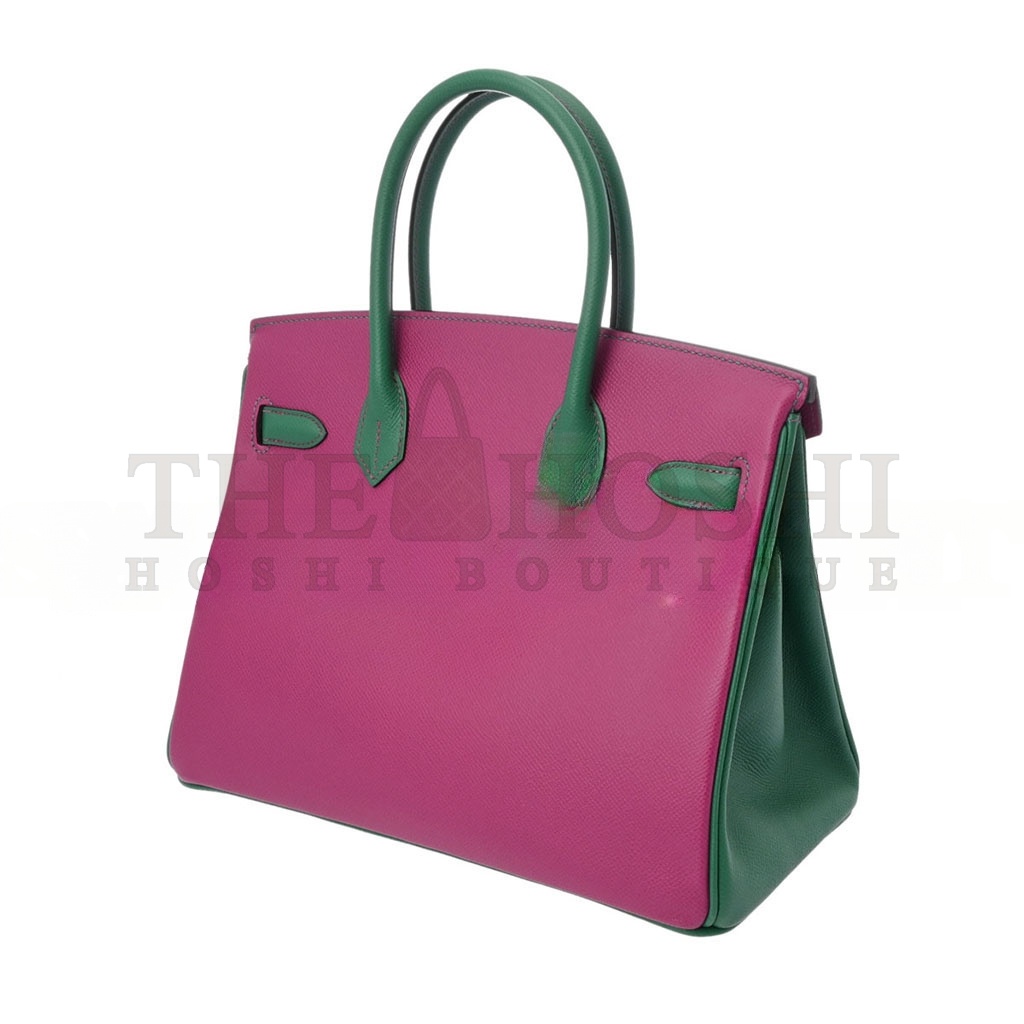 H**me5 BIRKIN 30 EPSOM ROSE PURPLE WITH VELVET GREEN GOLD BUCKLE 618740 (30*23*15cm) Master Quality